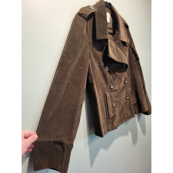 Vtg Talbots Brown Corduroy Double Breasted Elbow Patch Lightweight Jacket Sz 14 - Picture 4 of 7